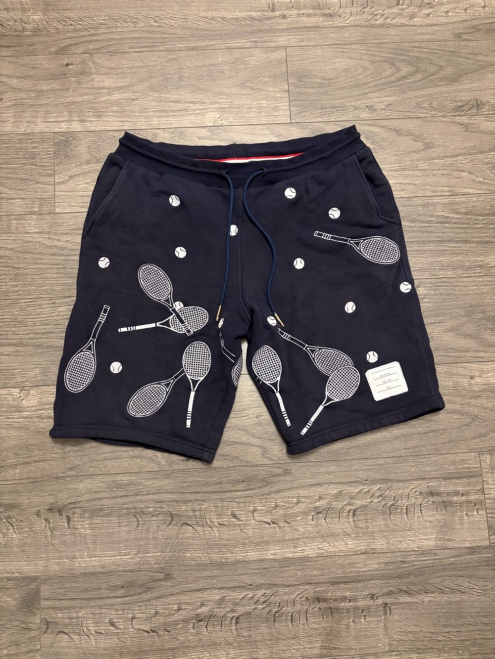 Thom Browne Navy Tennis Racket Print Drawstring Shorts